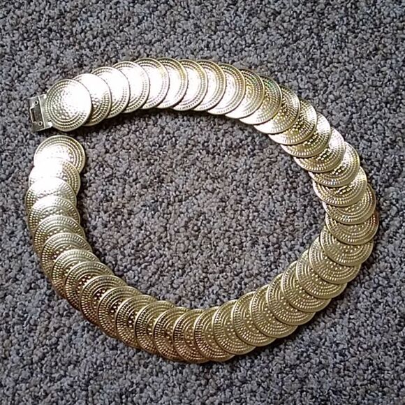 VTG, TONE GOLD CORCHO CIRCLE SCALE METAL ELASTIC BELT - Picture 2 of 7